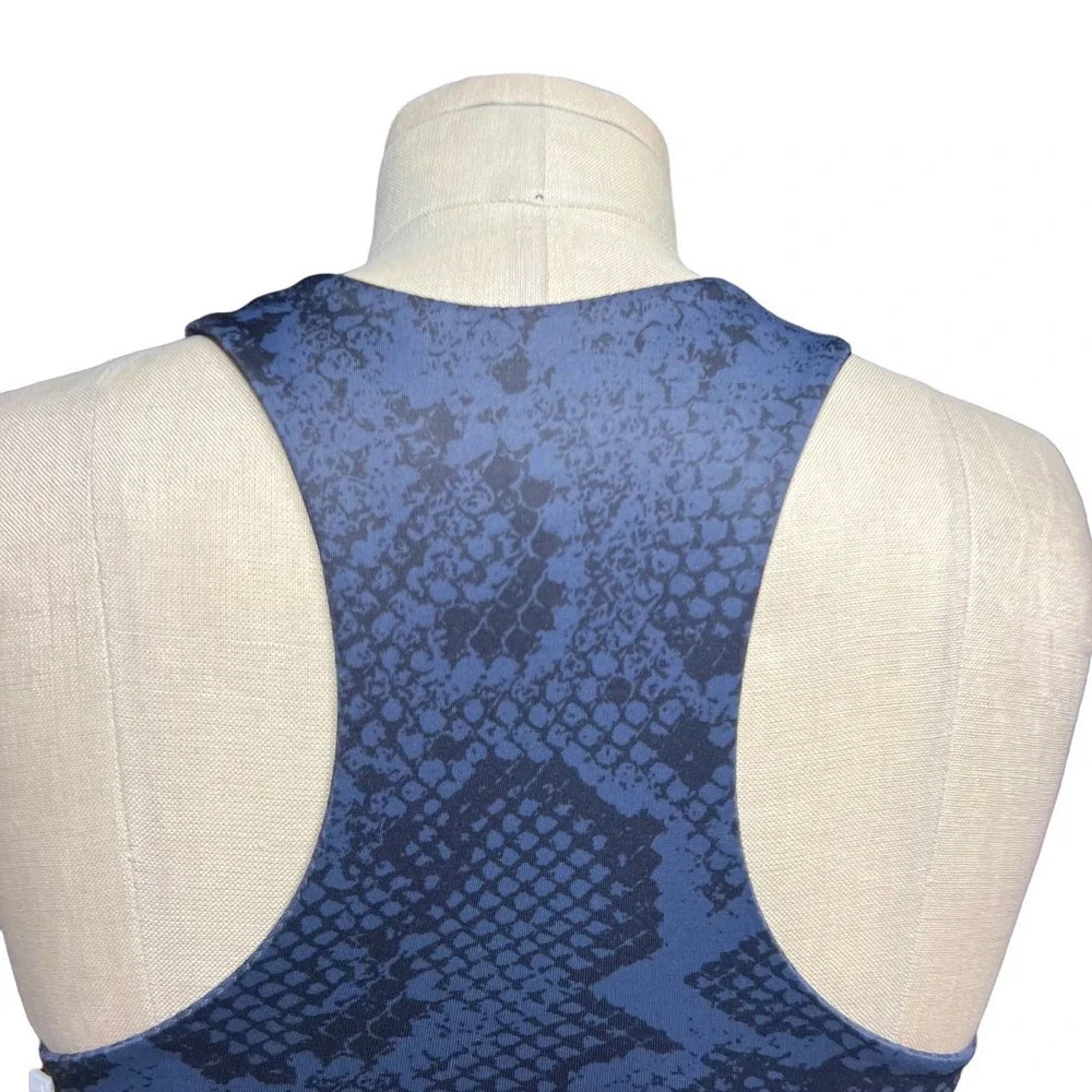 Allfenix Long Sports Bra Racerback Stretch Snake Animal Print Navy‎ Blue Size XS - Picture 7 of 12